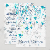 ティール(緑がかった色)ストリーマーSweet sixteenパーティー 招待状 (正面/裏面)