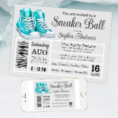 ティール(緑がかった色)スニーカーボール誕生日パーティーシューズラベル 招待状