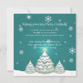 ティール（緑がかった色）スノーウィークリスマスツリー招待状 招待状 (裏面)