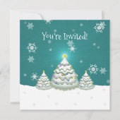 ティール（緑がかった色）スノーウィークリスマスツリー招待状 招待状 (正面)