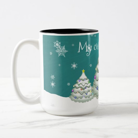 ティール(緑がかった色)スノークリスマスツリーマグ ツートーンマグカップ (左)