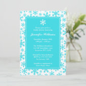 ティール(緑がかった色)スノーフレッ縁どクウィンターブライダルシャワー 招待状 (スタンド正面)