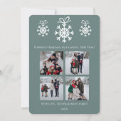 ティール（緑がかった色）スノーフレークオーナメントフォトコラージュ シーズンカード (正面)