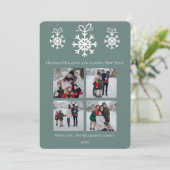 ティール（緑がかった色）スノーフレークオーナメントフォトコラージュ シーズンカード (スタンド正面)