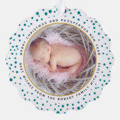 ティール（緑がかった色）スノーフレークスクリスマスホリデー写真紙 オーナメントカード (裏面)