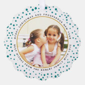 ティール（緑がかった色）スノーフレークスクリスマスホリデー写真紙 オーナメントカード (正面)