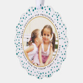 ティール（緑がかった色）スノーフレークスクリスマスホリデー写真紙 オーナメントカード (左)