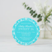 ティール（緑がかった色）スノーフレークススイート16ウィンターワンダーランドラウンド 招待状 (スタンド正面)