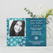 ティール（緑がかった色）スノーフレークスフォトスイート16招待状 招待状 (スタンド正面)