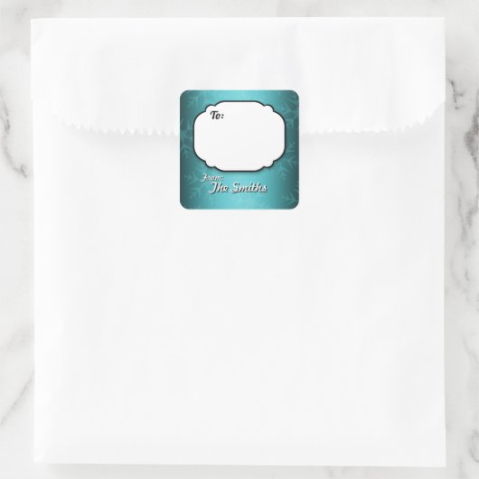 ティール（緑がかった色）スノーフレークパーソナライズされたギフトラベルシール スクエアシール (バッグ)