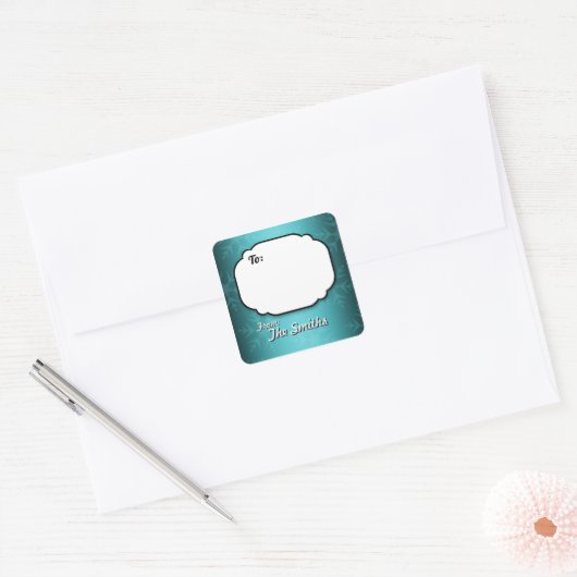 ティール（緑がかった色）スノーフレークパーソナライズされたギフトラベルシール スクエアシール (封筒)