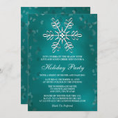 ティール(緑がかった色)スノーフレークホリデーパーティ招待状 招待状 (正面/裏面)