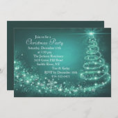 ティール（緑がかった色）スパークルクリスマスツリーパーティの招待状 招待状 (正面/裏面)