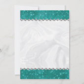 ティール（緑がかった色）スパークルグリッターグラムダイアモンドキンセアニラ 招待状 (裏面)