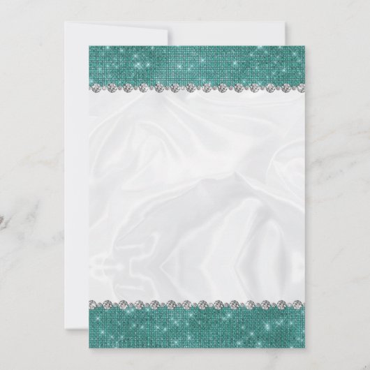 ティール（緑がかった色）スパークルグリッターグラムダイアモンドキンセアニラ 招待状 (裏面)