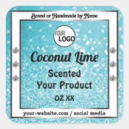 ティール（緑がかった色）スパークルグリッター製品の包装ラベルロゴ スクエアシール