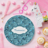 ティール(緑がかった色)スパークルシーシェル紙プレート ペーパープレート (パーティー)