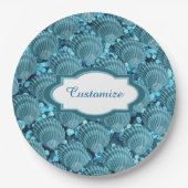 ティール(緑がかった色)スパークルシーシェル紙プレート ペーパープレート (正面)