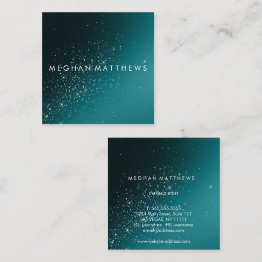 ティール（緑がかった色）スパークルズ美しい スクエア名刺 (正面/裏面)