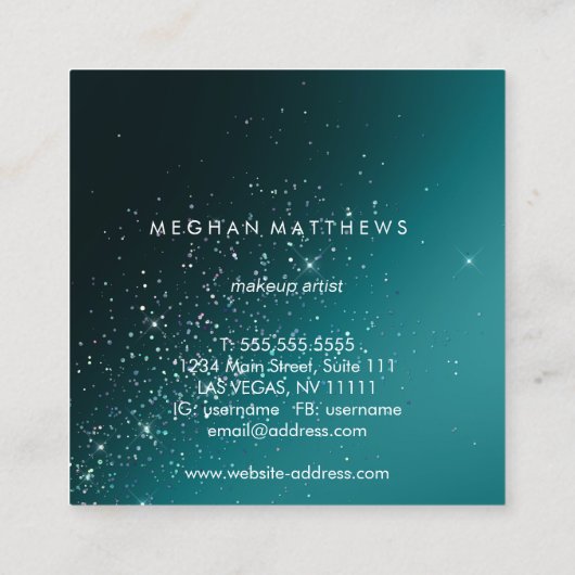 ティール(緑がかった色)スパークルズ美しい スクエア名刺 (裏面)