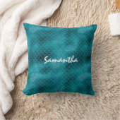 ティール（緑がかった色）スパークルマーメイドパーソナライズされた クッション (ブランケット)