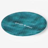 ティール（緑がかった色）スパークルマーメイドパーソナライズされた ペーパープレート (アングル)