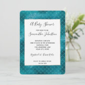 ティール(緑がかった色)スパークルマーメイドベビーシャワー 招待状 (スタンド正面)