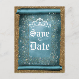 ティール（緑がかった色）スパークル金ゴールドダイアモンドティアラ救スクロート 案内ポストカード
