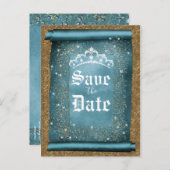 ティール（緑がかった色）スパークル金ゴールドダイアモンドティアラ救スクロート 案内ポストカード (正面/裏面)