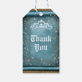 ティール（緑がかった色）スパークル&金ゴールドダイアモンドティアラスクロールパーティー ギフトタグ
