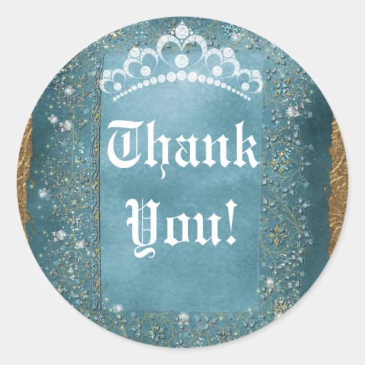 ティール(緑がかった色)スパークル&金ゴールドダイアモンドティアラスクロールパーティー ラウンドシール (正面)