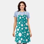 ティール(緑がかった色)スポットエプロン エプロン (着用した状態)