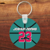 ティール（緑がかった色）スポーツチームアスリートバスケットボールキーチェーン キーホルダー (正面)