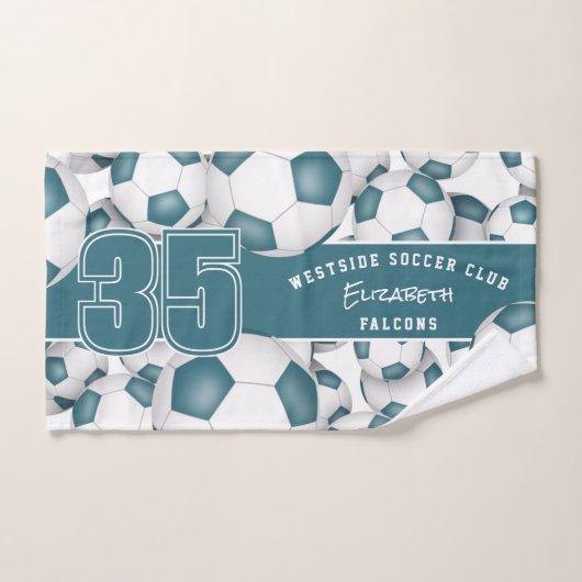 ティール(緑がかった色)スポーツチームカラーサッカーボールの多い ハンドタオル (ハンドタオル)