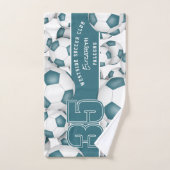 ティール(緑がかった色)スポーツチームカラーサッカーボールの多い ハンドタオル (ハンドタオル)