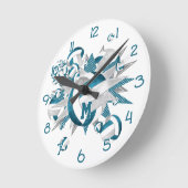 ティール（緑がかった色）スポーツルームデコールガールバレーボールのスター ラウンド壁時計 (傾斜)