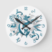 ティール（緑がかった色）スポーツルームデコールガールバレーボールのスター ラウンド壁時計 (正面)