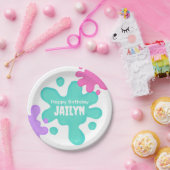 ティール（緑がかった色）スライム誕生日紙プレート ペーパープレート (パーティー)