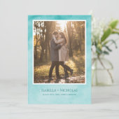 ティール(緑がかった色)スワンフォトデイトカードを保存 招待状 (スタンド正面)