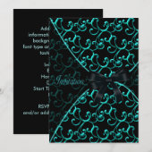 ティール（緑がかった色）スワーズブラックパーティーイベントテンプレート 招待状 (正面/裏面)