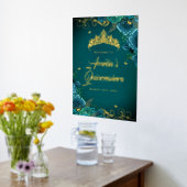 ティール(緑がかった色)スワールキンセアニェラウェルカムサイン金ゴールド 箔ポスター (レイダウン (キッチン))