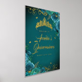 ティール(緑がかった色)スワールキンセアニェラウェルカムサイン金ゴールド 箔ポスター (レイダウン)