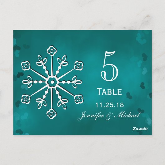 ティール(緑がかった色)ス結婚ノーフレークの表番号カード ポストカード (裏面)