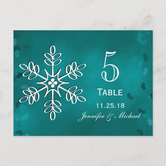 ティール（緑がかった色）ス結婚ノーフレークの表番号カード ポストカード (正面)