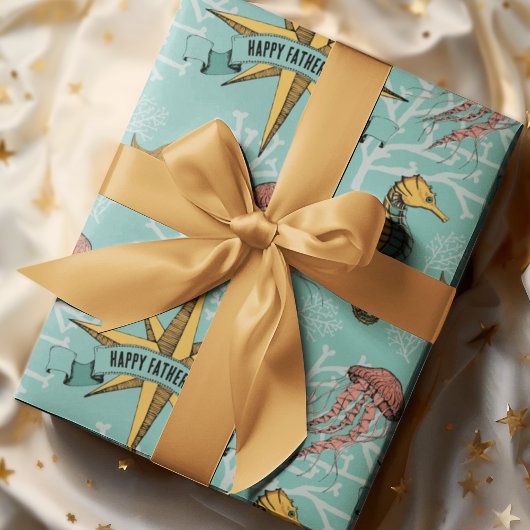 ティール（緑がかった色）ス航海のターカスタム文字マリン ラッピングペーパー