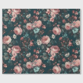 ティール(緑がかった色)セレニティウィズピンクローズガーデン ラッピングペーパー (フラット)