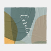 ティール(緑がかった色)セージ地球トーンパーソナライズされた抽象芸術名 フリースブランケット (正面(横))