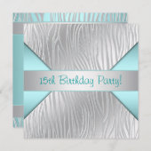 ティール(緑がかった色)ゼブラエレガント15番目の誕生日招待状 招待状 (正面/裏面)
