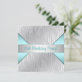 ティール(緑がかった色)ゼブラエレガント15番目の誕生日招待状 招待状 (スタンド正面)