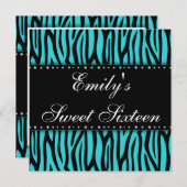 ティール(緑がかった色)ゼブラダイヤモンドスイート16誕生日招待状 招待状 (正面/裏面)